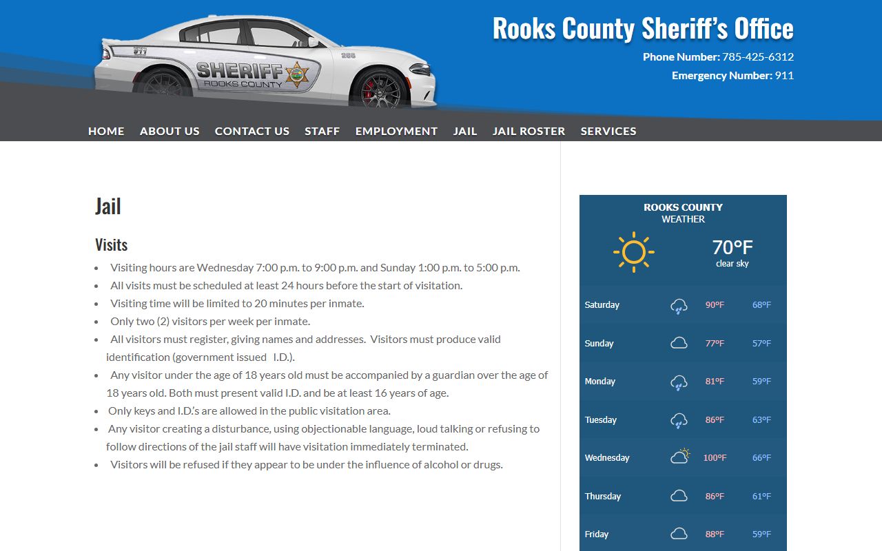 Rooks County Jail visitation rules and schedule